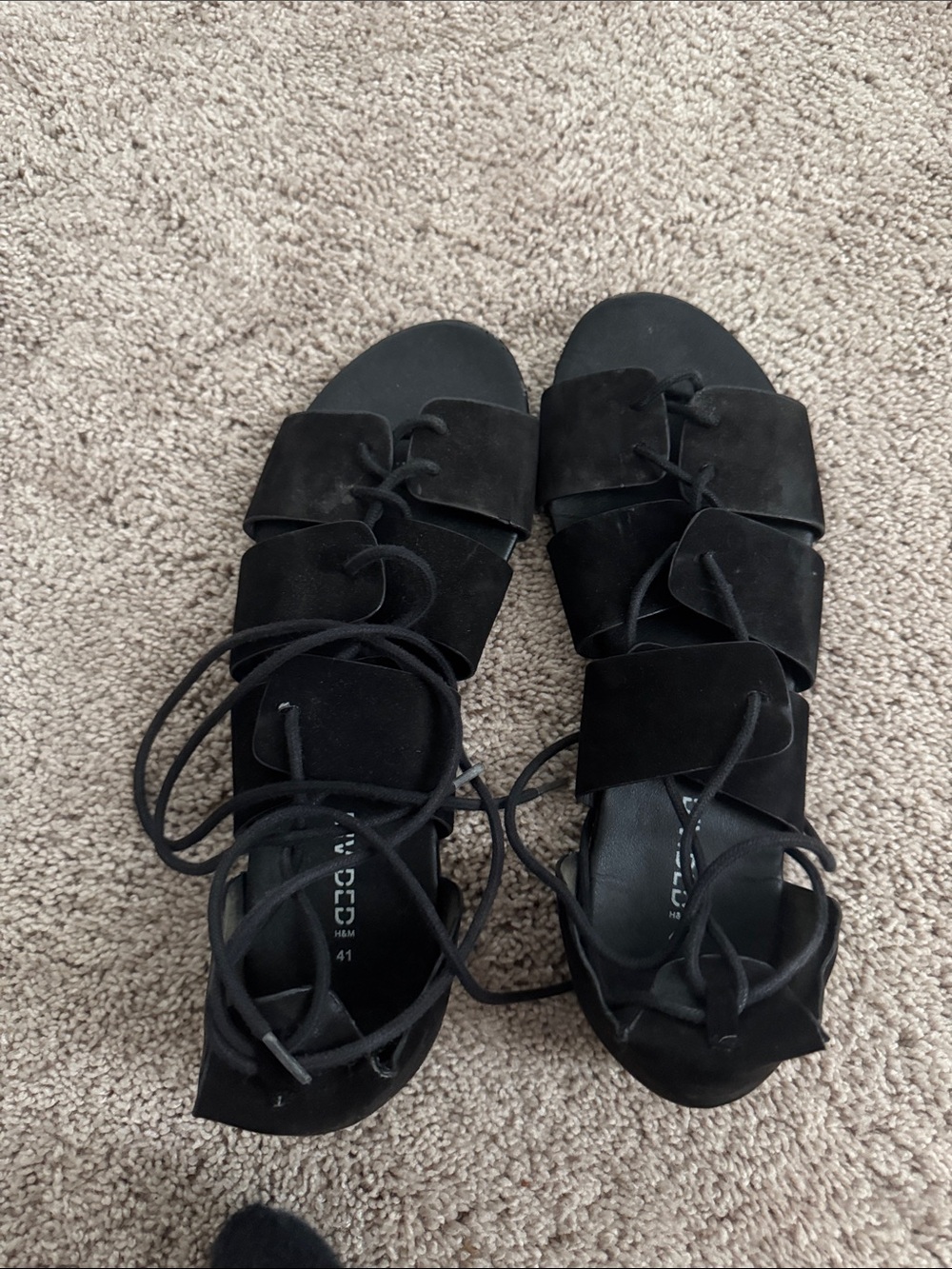 Divided Black Suede Lace-Up Women’s Sandals